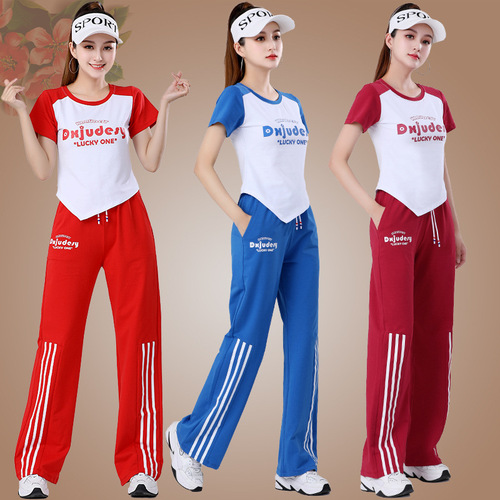  Square Dance Costume Team Performance Ghost Step Dance Summer Short Sleeve Long Pants Set Casual Sportswear Women's New Arrival