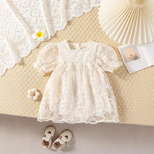 2024夏季新款婴儿哈衣网纱绣花连体衣女宝宝短袖公主三角包屁衣裙
