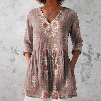 Foreign Trade Cross-Border Amazon Independent Station New 3D Printed European and American Fashion Floral Casual V-Neck Women's Tops