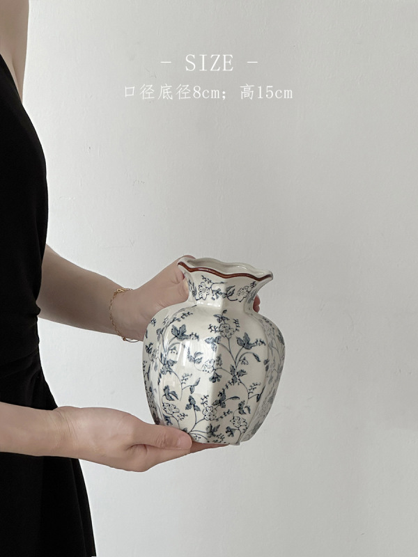 青と白の磁器レトロなセラミック花瓶の装飾品リビングルームフラワーアレンジメント陶器のポットライト高級装飾新しい中国風の花|undefined