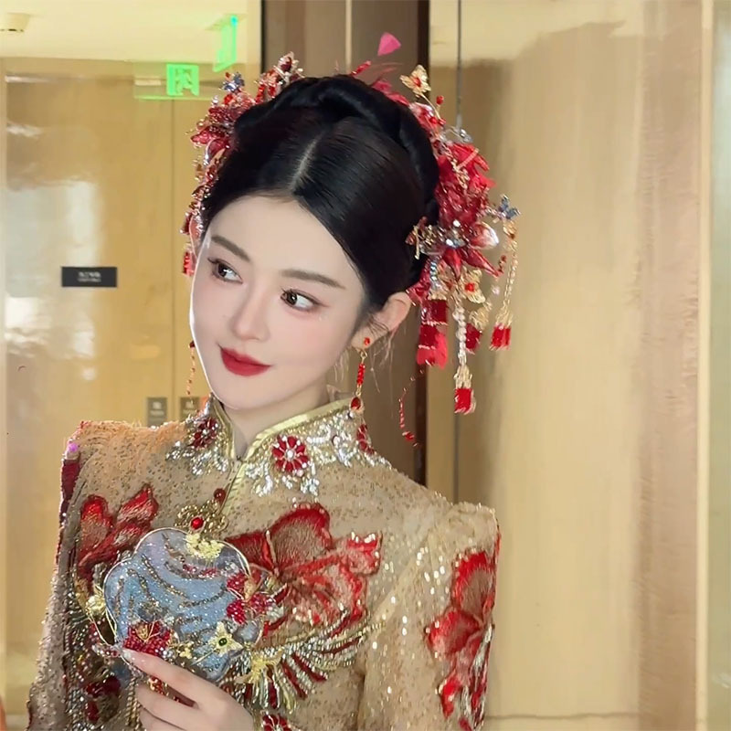 中国のXiuhe頭飾り、合金ウェディングアクセサリー、手作りの多用途タッセルヘアピン、古代中国の漢服、ドレッシングガウン、ウェディングヘアアクセサリー|undefined
