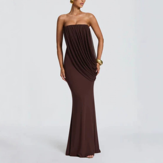 2026 New Amazon Foreign Trade AliExpress Multi-Color Strapless Asymmetrical Draped Slim Fit Mermaid Long Gown Dress 2026 New Amazon Foreign Trade AliExpress Multi-Color Strapless Asymmetrical Draped Slim Fit Mermaid Long Gown Dress