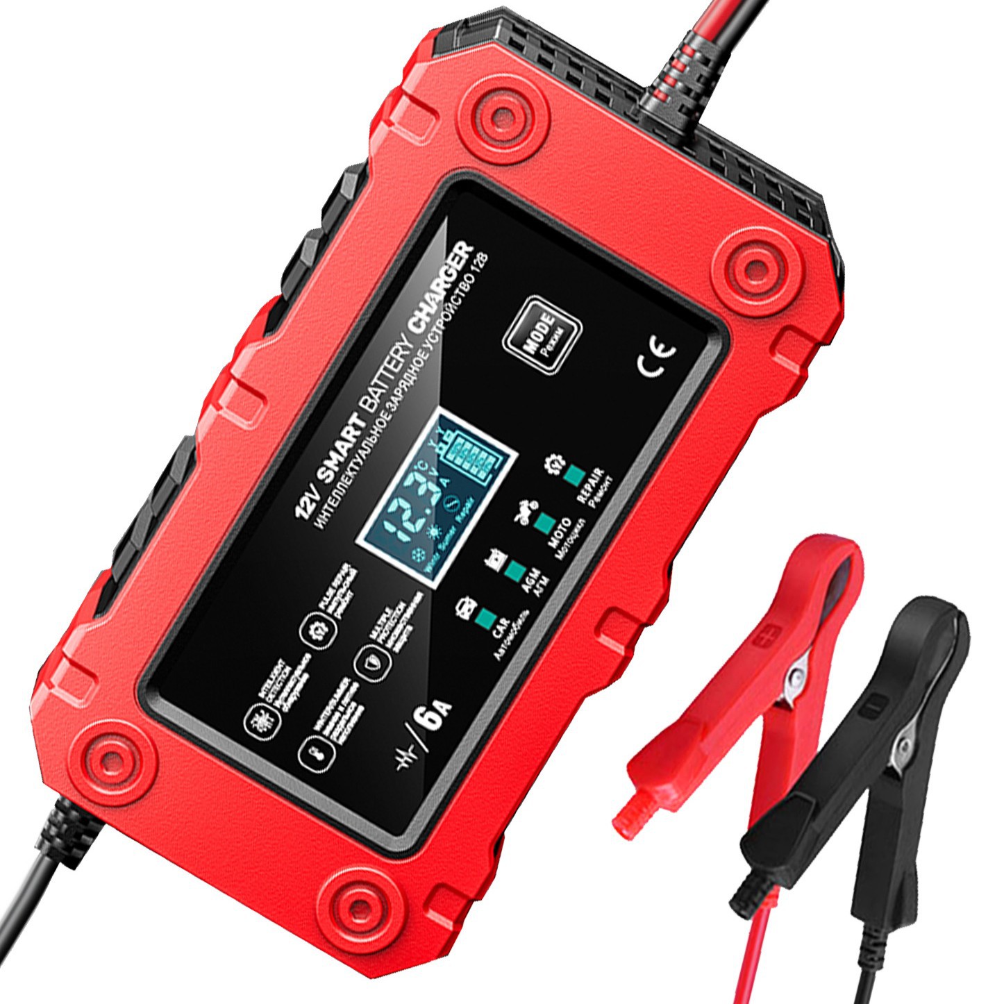 12V6A 智能修复型充电器：适配摩托 / 汽车，多电瓶模式功能充电