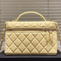 牛皮手提盒子包化妆包包2025新款链条菱格单肩包斜挎包女包N075