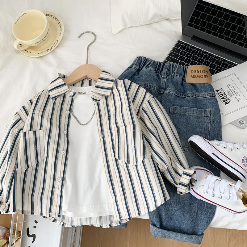 2026 nuevo estilo de niños extranjeros niños de moda coreana camisa de manga larga para niños primavera y otoño camisa de fondo de algodón