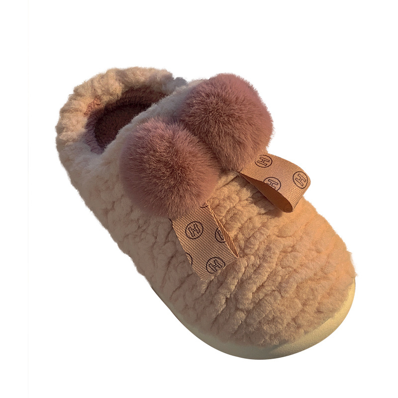 Autumn and winter cotton slippers female winter plush lovely home indoor non-slip warm floor simple cotton shoes_voghion.com
