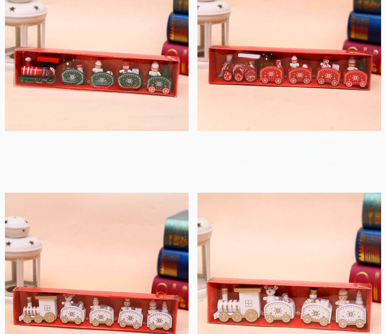 Piiriülesed jõulukaunistused puidust neljaosaline rong laste pühadekingitused akna töölaua ehted_voghion.com