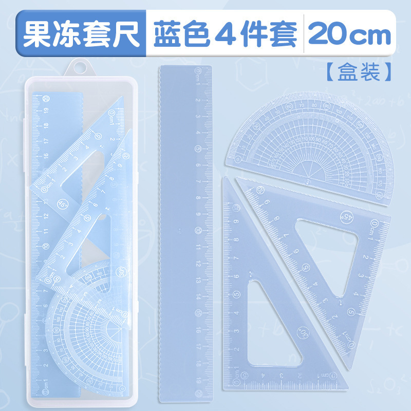 Juego de cuatro piezas de color gelatina de dibujos animados, juego de reglas de 20cm para estudiantes, papelería de aprendizaje de alto valor al por mayor