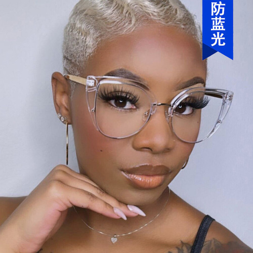 Cross-border European and American cat eye glasses frame  new style women's trendy anti-blue light glasses frame personalized flat mirror fashion street photography