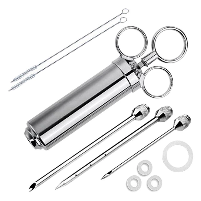 Три иглы из нержавеющей стали приправа шприц для индейки игла для индейки 2 унции с чистящей щеткой Инструменты для барбекю самостоятельное производство и маркетинг