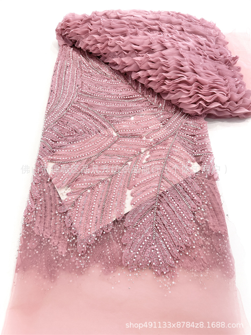Nuevo fabricante de ondas en stock telas bordadas de alta fijación vestido de boda vestido de tela de moda image 13