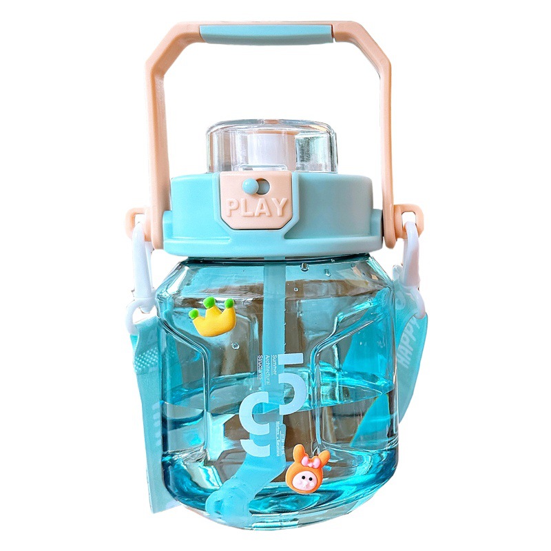 Botella de agua deportiva para estudiantes, gran capacidad, con pajilla