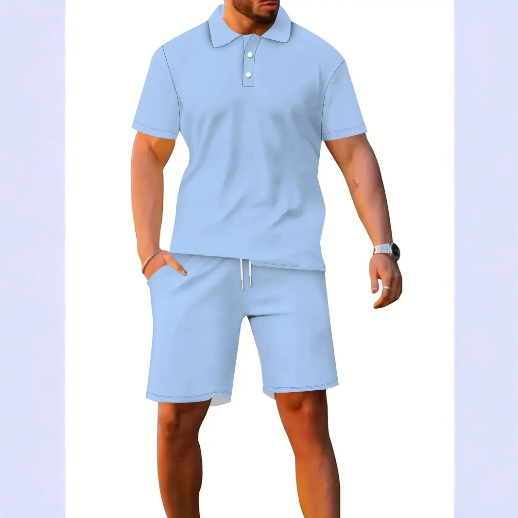 (Цифровая печать) Новый универсальный модный комплект из короткого рукава POLO и шорт, повседневный летний двухсоставной набор
