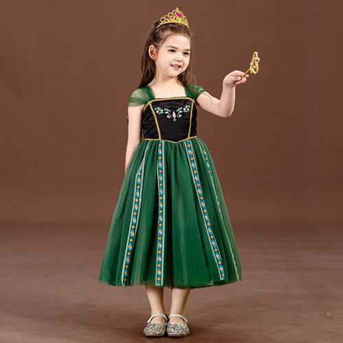  New Frozen Anna Princess Dress Girls Dress Short Sleeve Summer Mesh Dress 6-piece Dropshipping