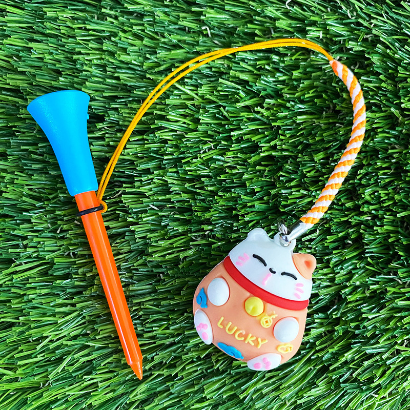招财猫高尔夫球Tee 83mm塑料球钉 卡通图案挂饰GOLF TEE带绳防丢|undefined