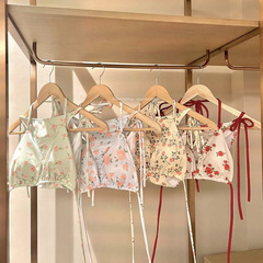 時尚簡約風碎花少女甜美小香風繫繩大小胸比基尼bikini分體游泳衣