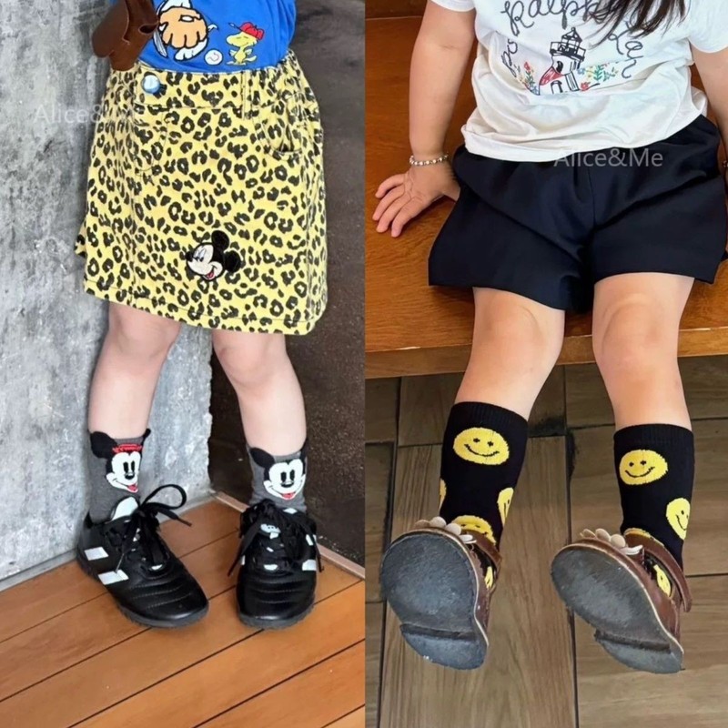 韓国子供服女の子靴下秋スタイルミッキーミッドカーフソックスカレッジスタイル純綿子供消臭スマイリーフェイスソックス|undefined