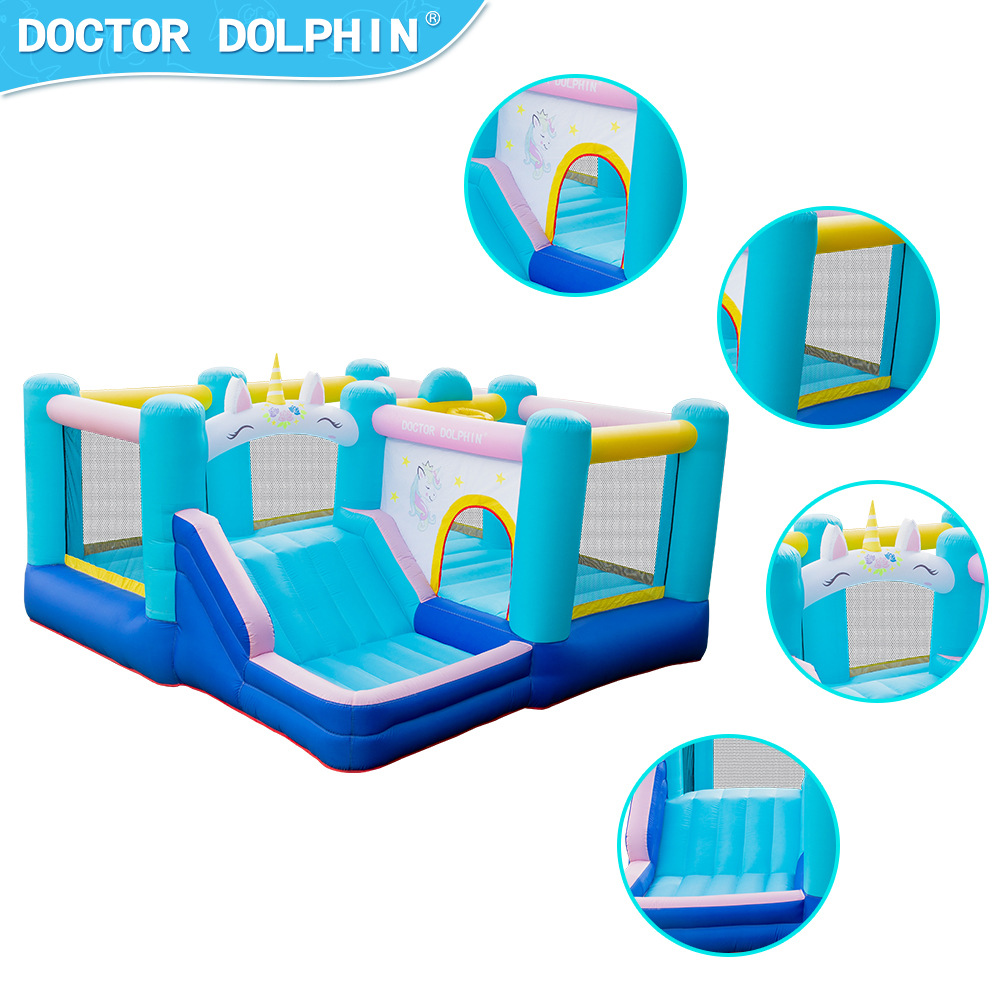 Doctor Delfín | Castillo inflable con tobogán, trampolín pequeño para niños, castillo inflable para el hogar, tobogán inflable, piscina de olas