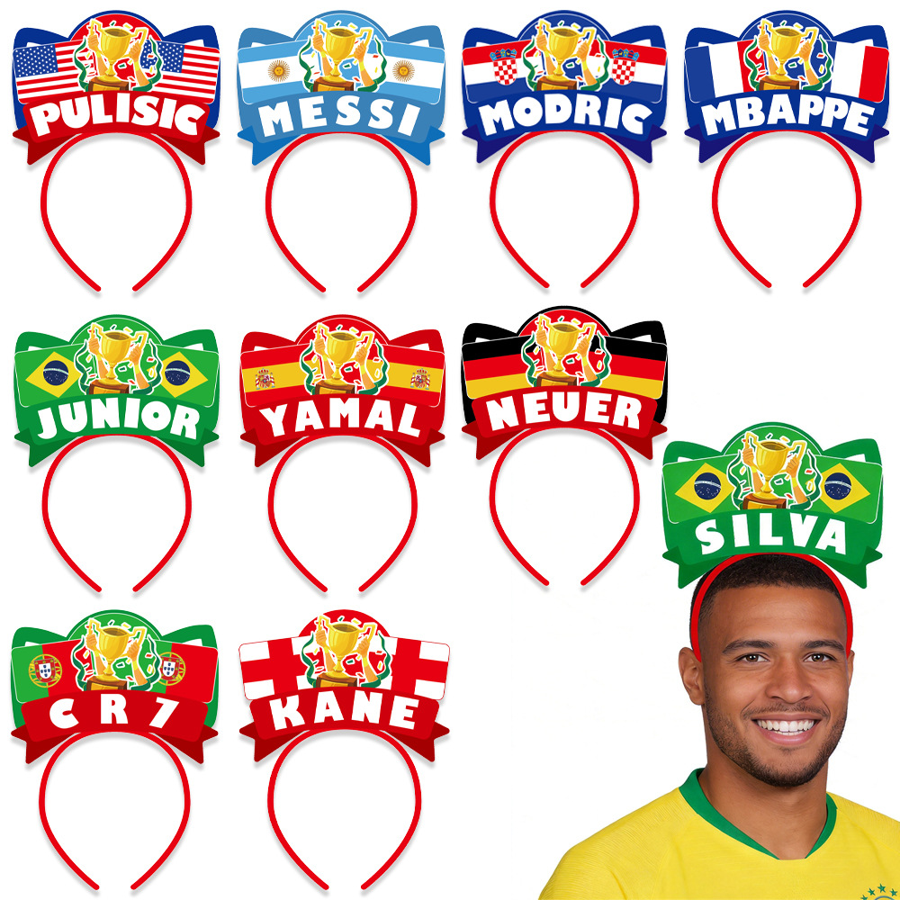 2026 Copa del Mundo fanáticos ganchos de pelo porristas de apoyo estrella DIY letras ganchos de cabeza bandera de fútbol botón de cabeza tocado