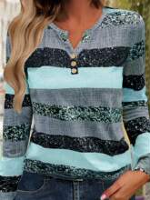 G 87435 Striped V-neck patch top ���� V��ƴ������