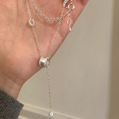 S999足银拉丝滚轮路路通圆环项链女生精致高级感流苏小蛮腰锁骨链
