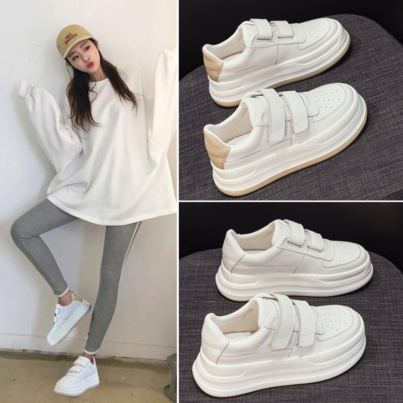 Velcro White Shoes for Women 2025 Autum New Thick-Soled Heightening Casual Women's Shoes Fashionable and Versatile Classic Sneakers