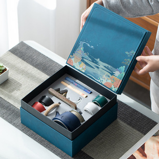 Mountain and River Tea Set Creative National Trend Gift Box Logo Holiday Gift Ceramic Set Cultural and Creative Souvenir Real Estate