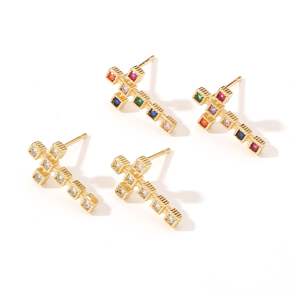 new cross copper inlaid zircon earrings