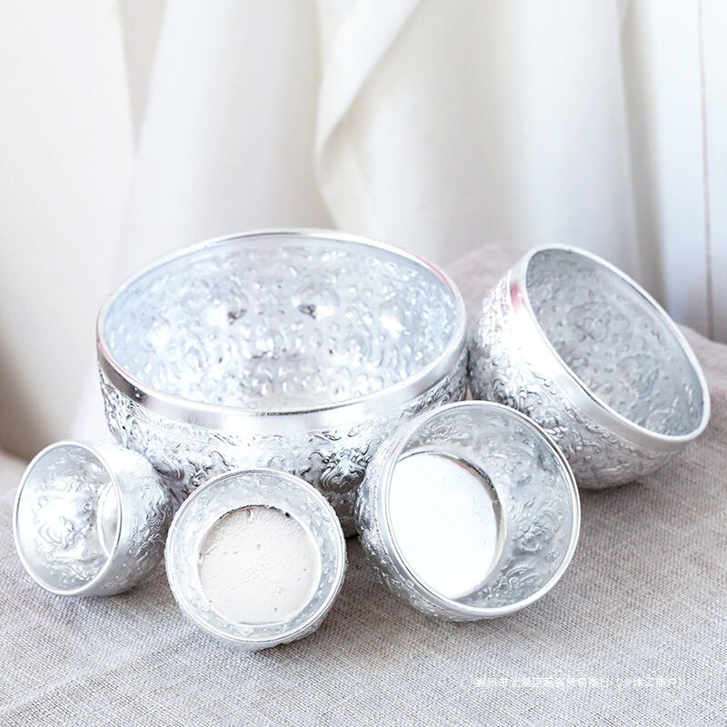 Thai Imported Crafts Southeast Asian Fruit Salad Bowl Round Solid Color Stainless Steel Thai Style Offering Tin Bowl