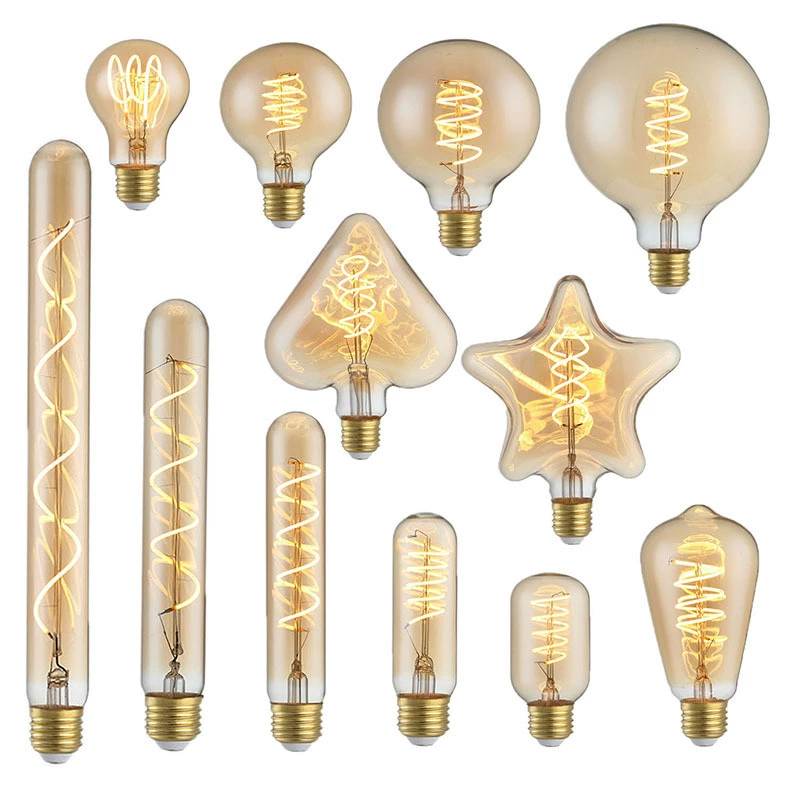 Лампа ретро с Edison-лампой E27, улиткообразный зев, светодиодная filament-лампа, декоративная длинная полоса, тёплый жёлтый