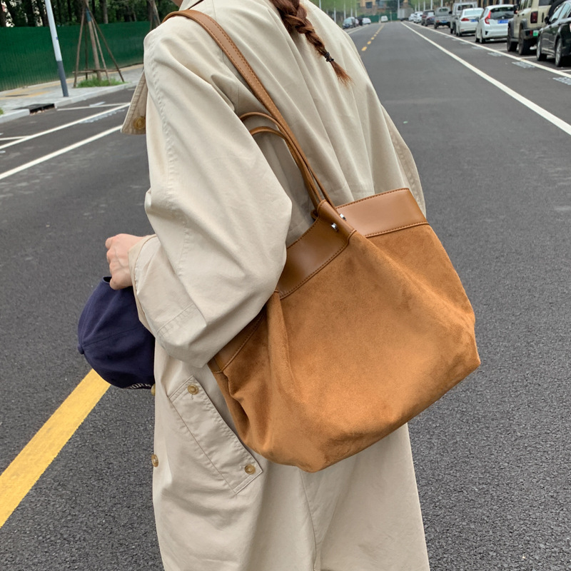 托特包休闲大容量麂皮绒包包女新款秋季复古百搭单肩包通勤托特包|undefined
