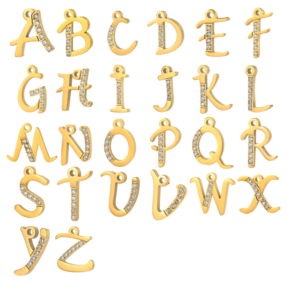 Amazon Foreign Trade Best-Selling Stainless Steel Micro-Paved Zircon 26 Letter Pendant DIY Jewelry Accessories Wholesale