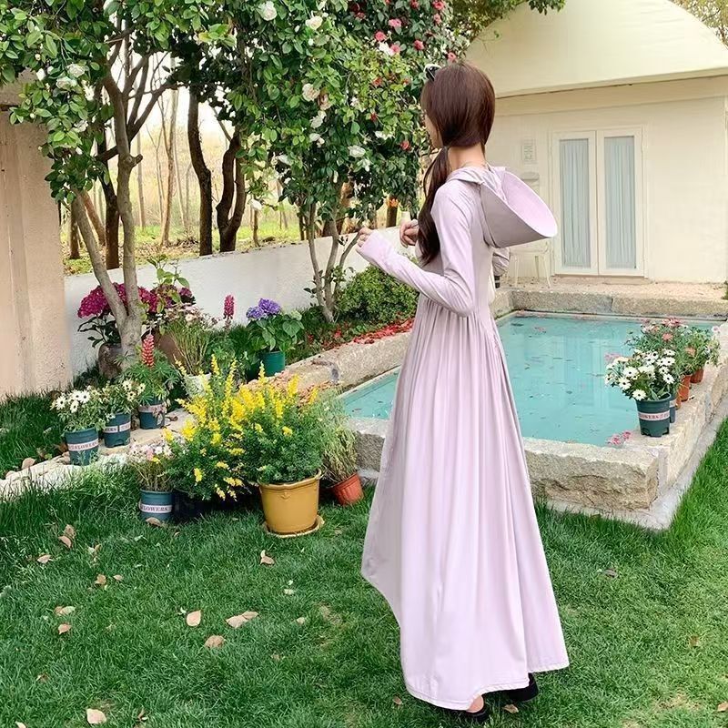 Sun Protection Full-Body Uv Protection Clothing, Long-Sleeved Hooded Jacket, Long Skirt, Ice Silk Slim-Fitting Summer Waist-Cinching Sun Protection Skirt, Long Style
