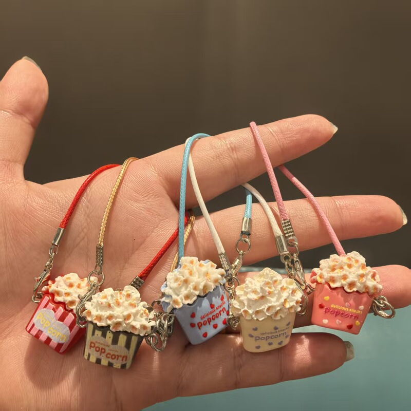 Dollhouse Mini Model Popcorn Donut Mobile Phone Resin Accessories Bag Doll Pendant