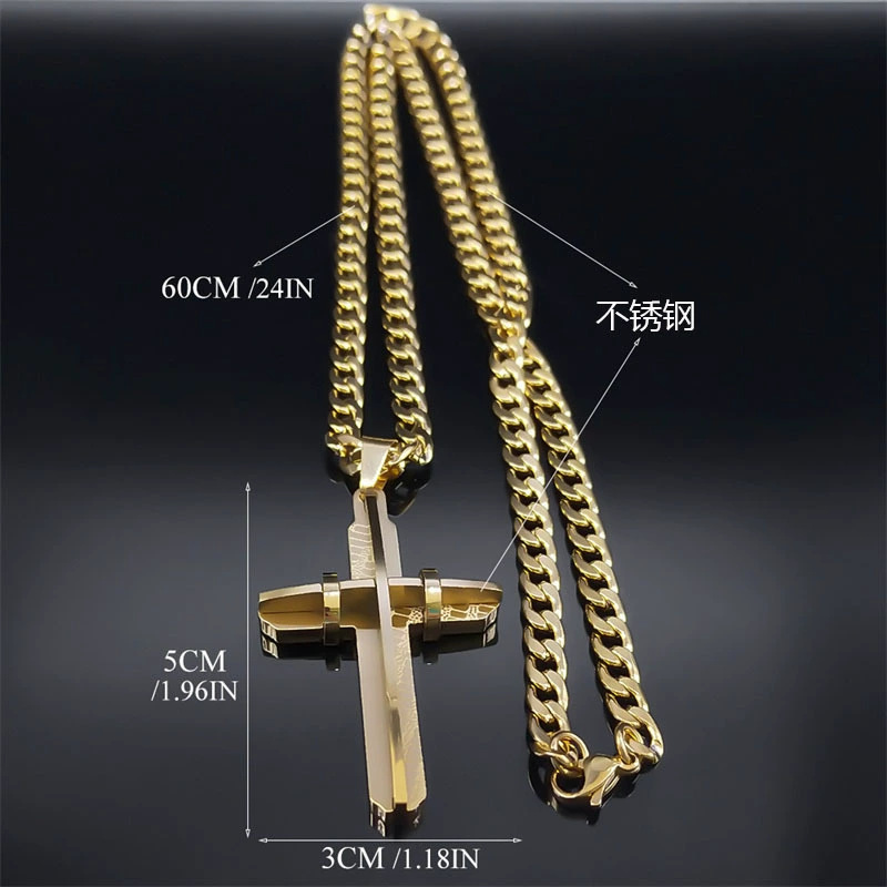 Collier croix en acier inoxydable pour homme, style géométrique tridimensionnel, disponible en Europe et aux États-Unis._voghion.com