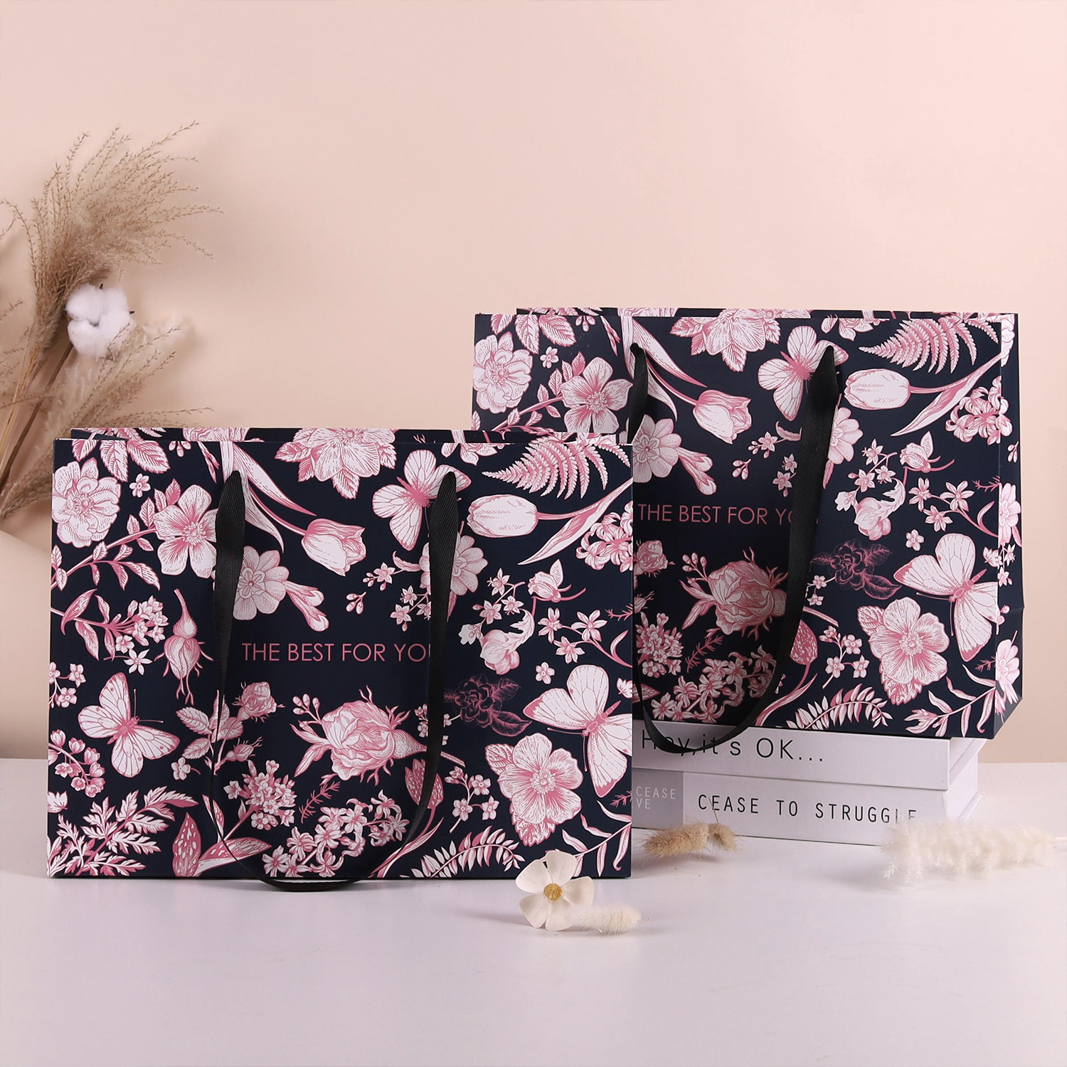 高颜值唯美风服装店手提袋现货高端轻奢ins礼品袋外贸纸袋子定制