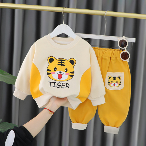  spring new children's cartoon animal long-sleeved suit for boys and girls Korean version of spring cute two-piece set wholesale