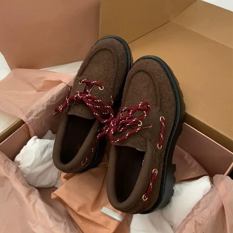 Коровья кожа версия ~ Кожаные матовые маленькие коричневые туфли увеличенные Lefu женские толстые подошвы JK маленькие кожаные носки с одиночными туфлями