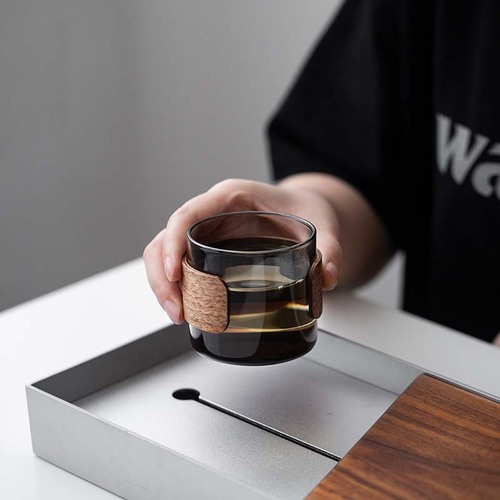 Japanese handmade wooden handle insulated anti-scald glass small teacup household tea cup tea drinking cup host cup high borosilicate glass