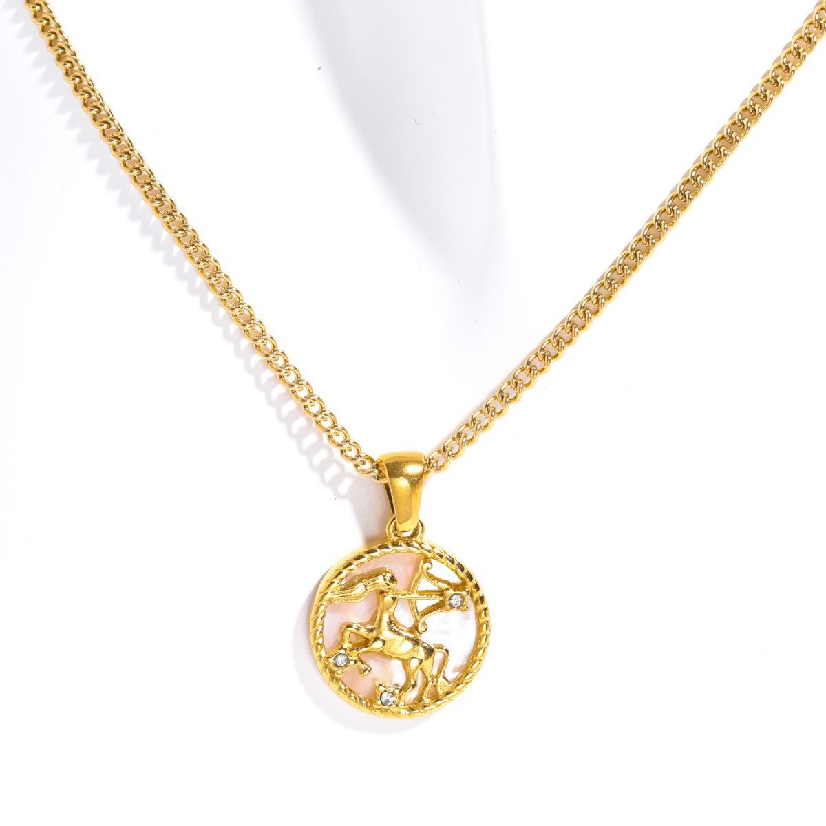 Collar Moneda del Horóscopo, 12 Signos, Bañado en Oro image 15