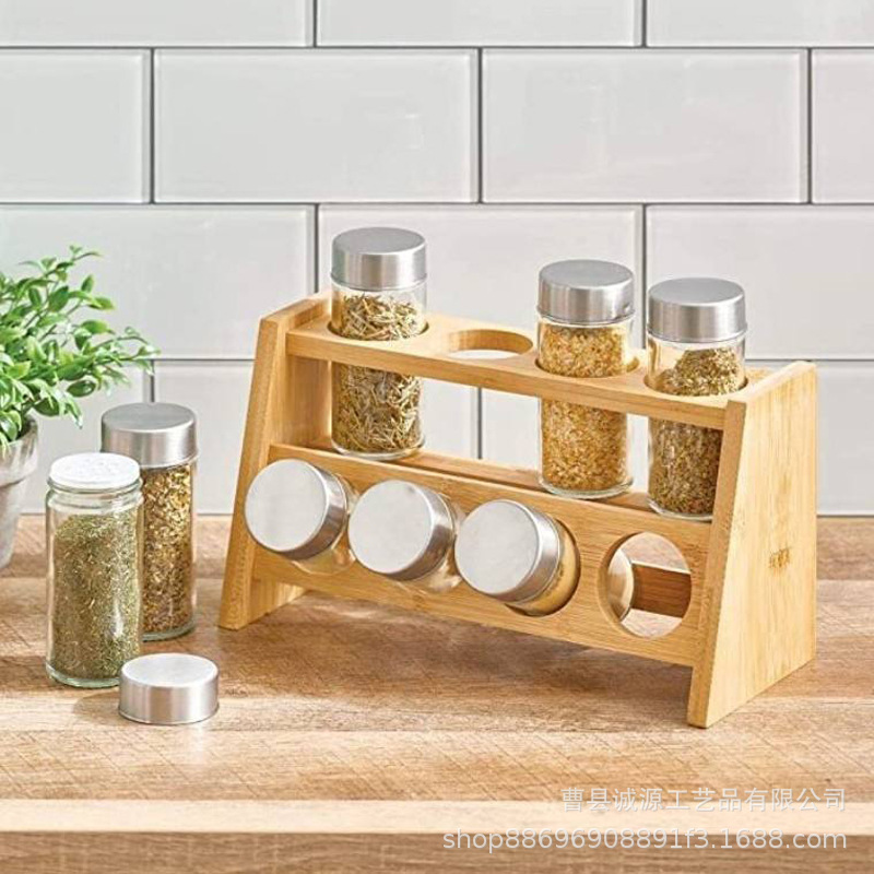 Estante de almacenamiento de condimentos de cocina casera, estante de exhibición de postres de fiesta escalonado, estante de latas de especias de madera de tres capas