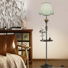 美式轻奢铁艺带托盘落地灯酒店客厅书房简约卧室民宿布艺立式地灯
