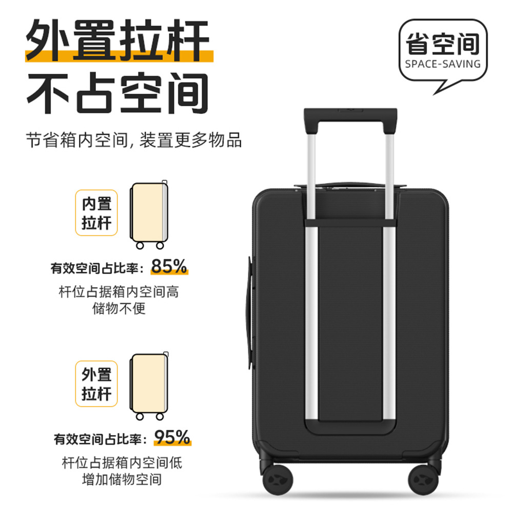 Vali nhựa PC mở trước 20 inch đa năng, dung tích lớn chống rơi vỡ, có cổng sạc — Cửa trước 20 inch có cổng sạc và lớp mở rộng màu đen
