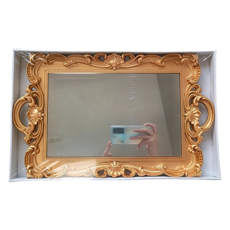 Bandeja de espejo de vidrio retro de estilo europeo ins estilo sala de estar decoración aromaterapia joyería espejo bandeja de almacenamiento