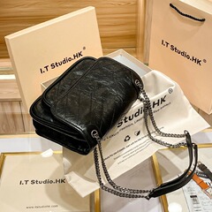 真皮簡約流浪包2024新款潮休閒復古郵差包高夏季斜挎包鏈條女士包