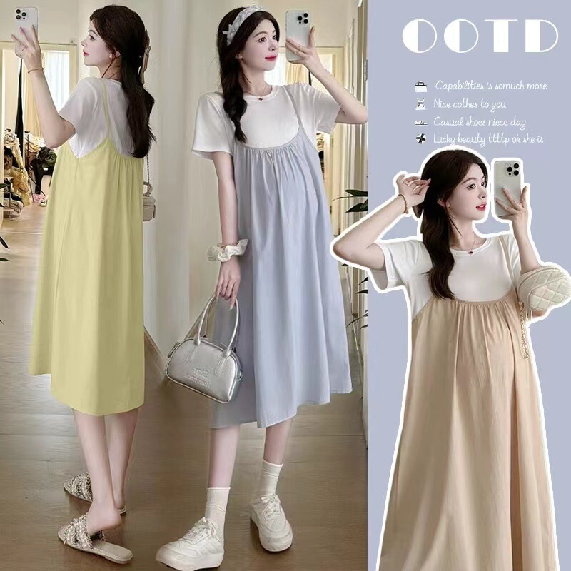 Pregnant Women's Dress Summer Elegant Fashion Western Style Fashionable Pregnancy Clothes Summer New Stitching Loose Elegant dress