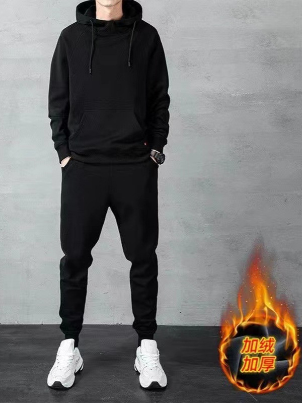 秋冬のシンプルなスポーツの帽子のスーツの男性の韓国版のゆったりした大きいサイズのファッションのカーディガンのジッパーの帽子のガードルのズボン