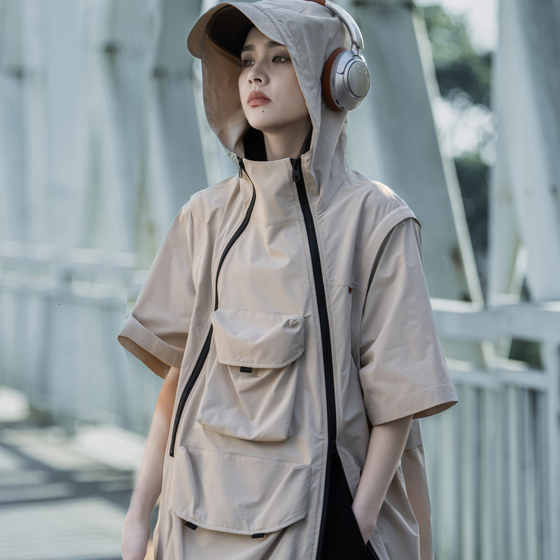 Aogz Detachable Design Short-Sleeved Work Jacket for Men and Women Spring and Summer New Functional Style Couple Jacket Jacket