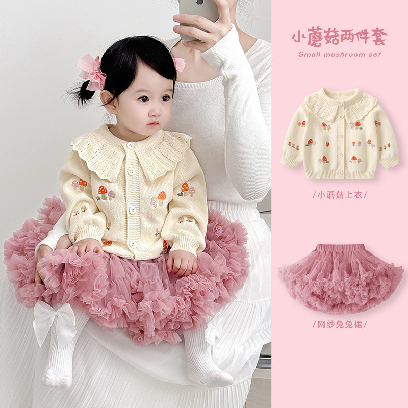 婴儿秋装套装2025新款女宝宝毛衣卫裤分体两件套女童早秋外套衣服|undefined