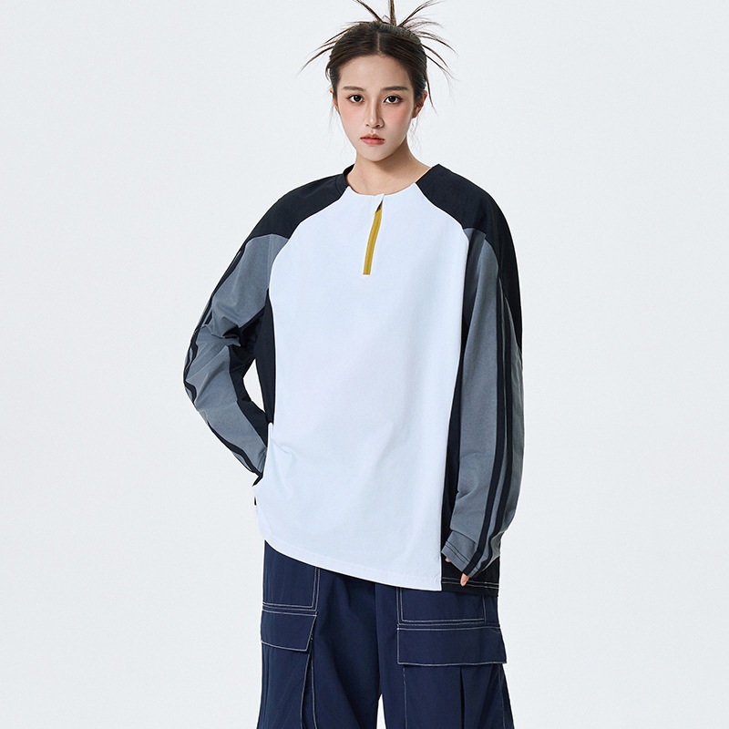 大牌长袖t恤女春秋2025新款美式潮牌套头衫半拉链速干情侣上衣男|undefined